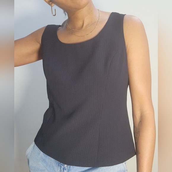 Kasper Tops - Kasper Black Pinstripe Tank Top Size 10 New With Tags Split Hem Lined